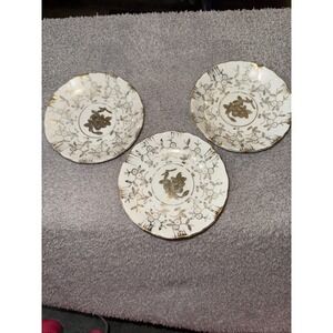1930's Sterling China Japan Demitasse Gold & White 3 Saucers Only Vintage